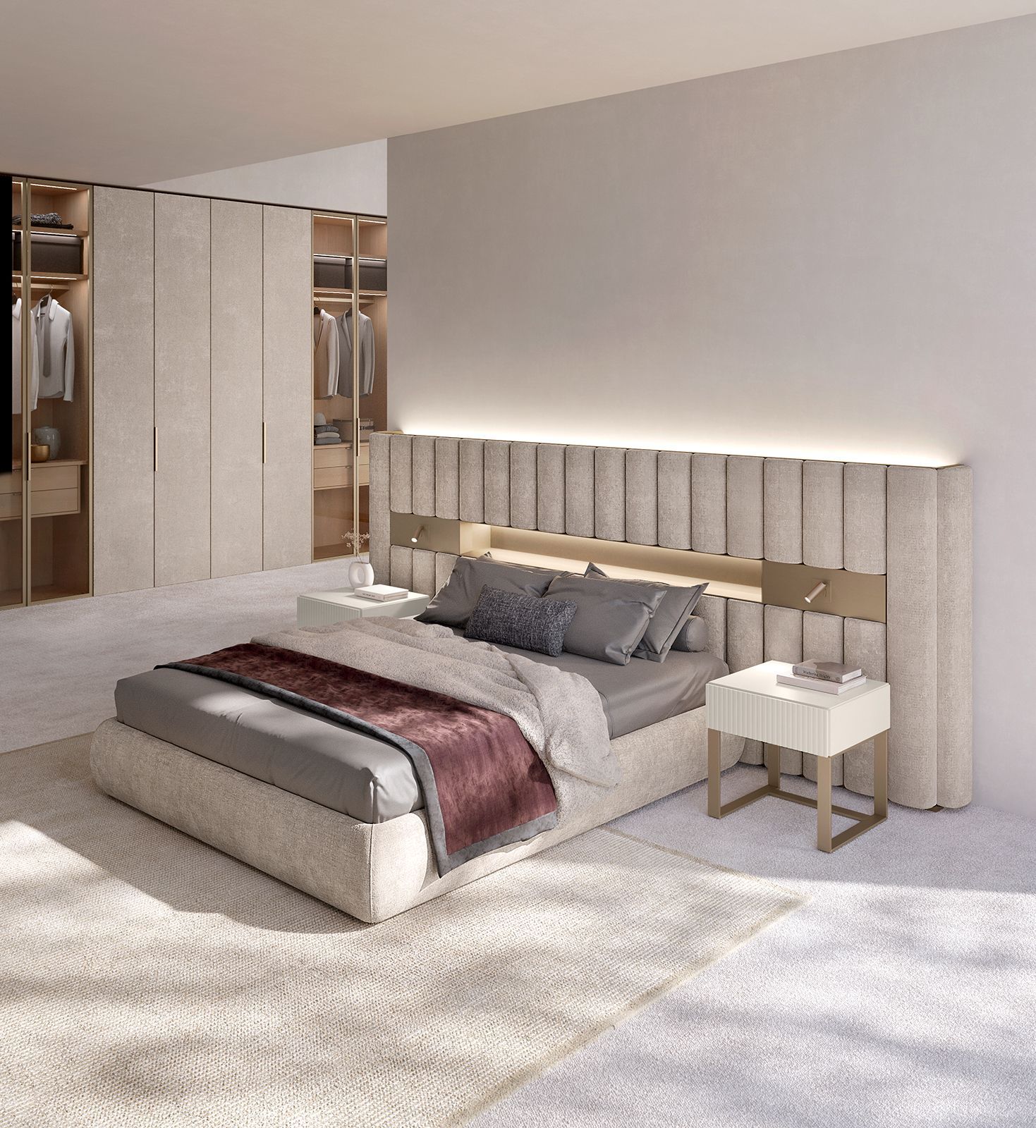 Una camera da letto con un letto grande e due comodini