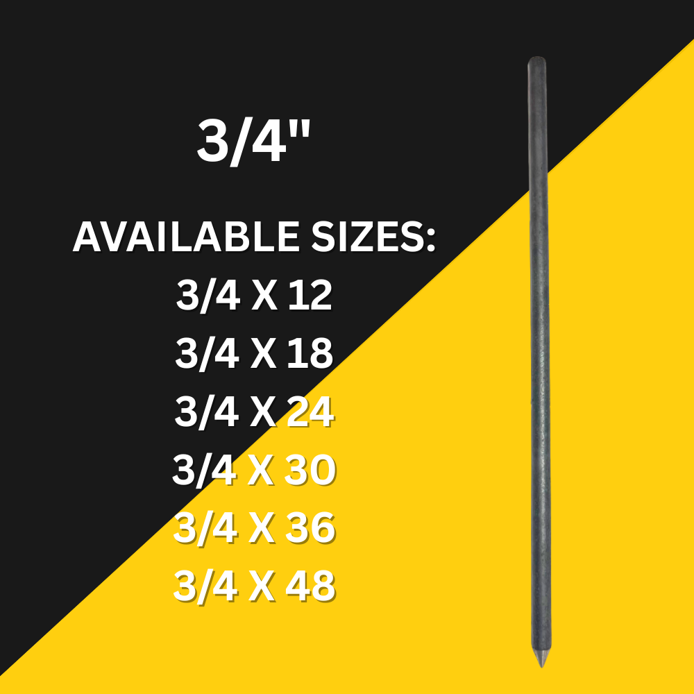 A black and yellow graphic showing available sizes of a 3/4