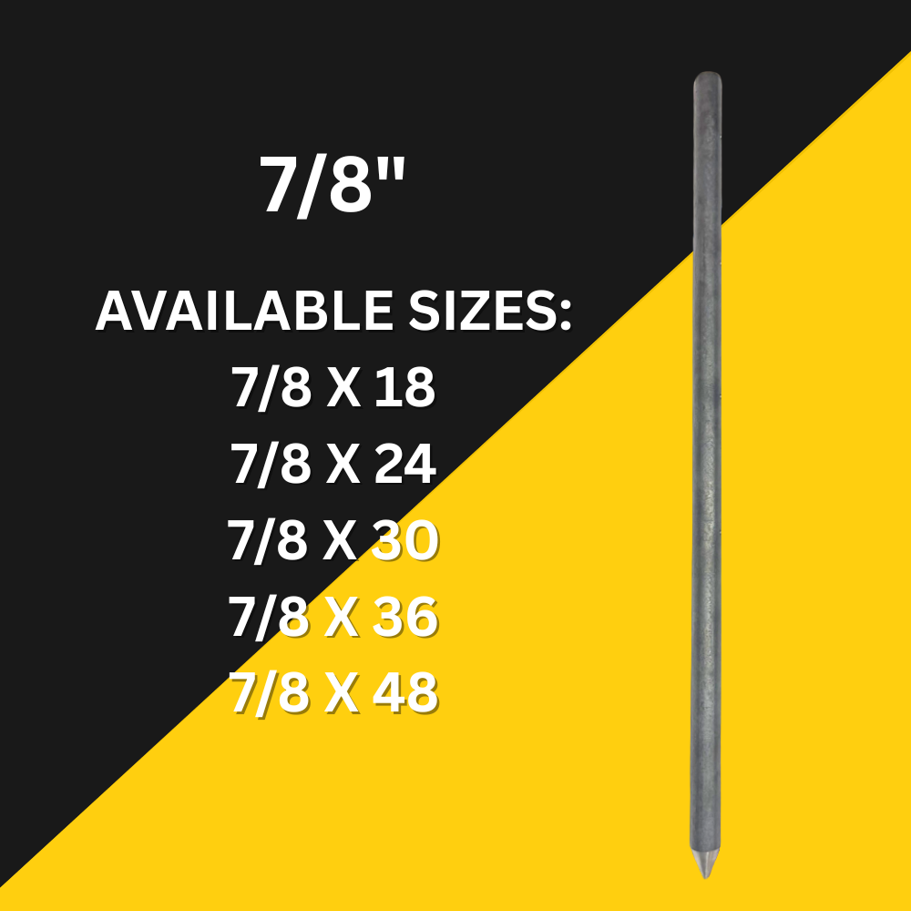 A metal rod with size options: 7/8