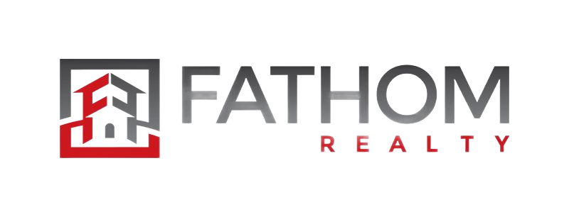 Fathom Realty logo with house icon inside a square and company name.