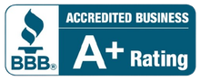 BBB A+ Rating logo. A blue square with white text that reads