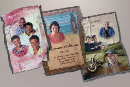 A picture of three custom woven blankets