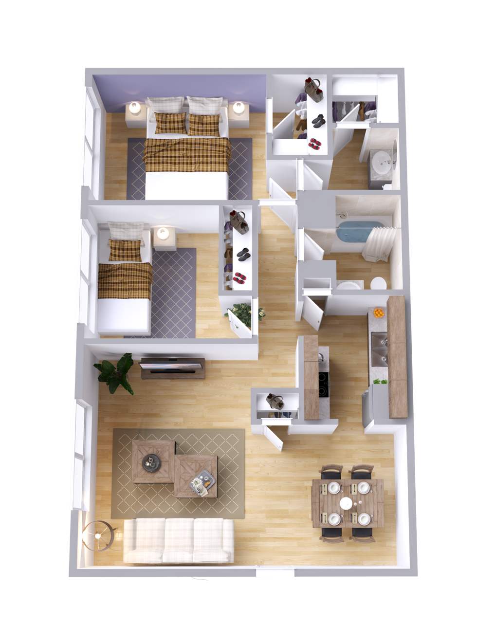 An aerial view of a floor plan of a house.