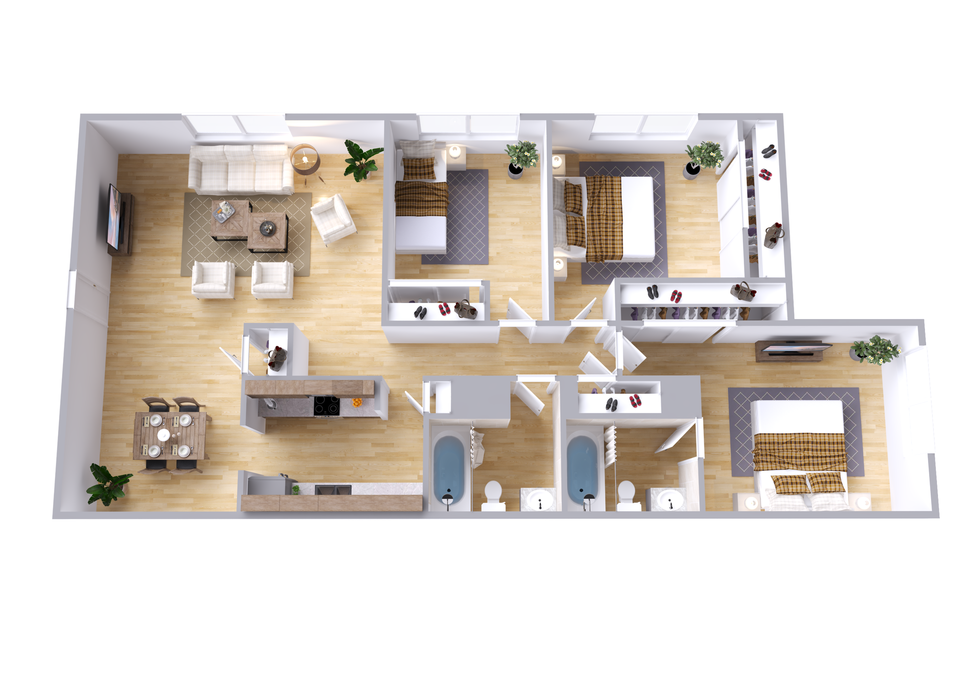 An aerial view of a floor plan of a house.