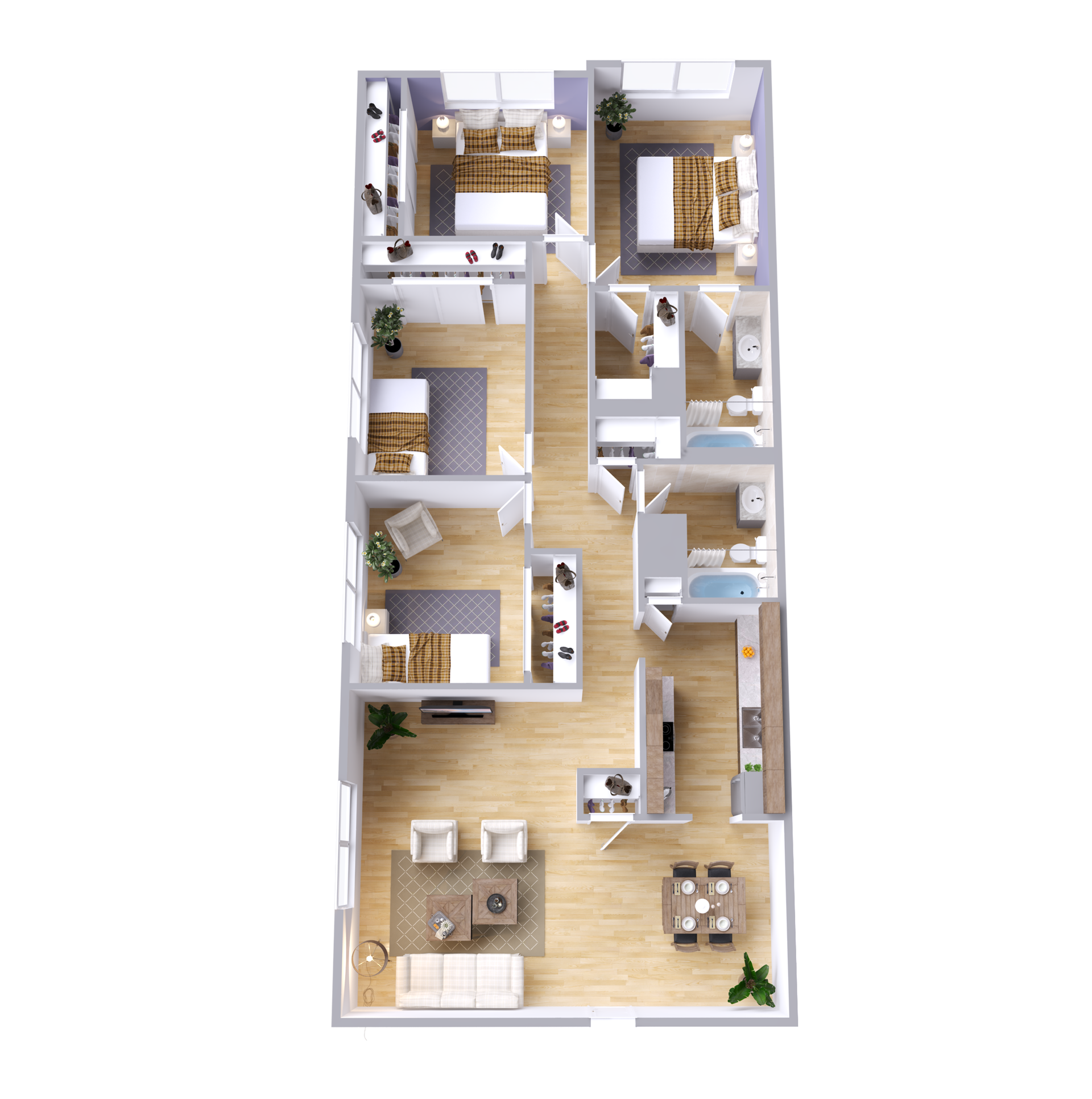 An aerial view of a floor plan of a house.
