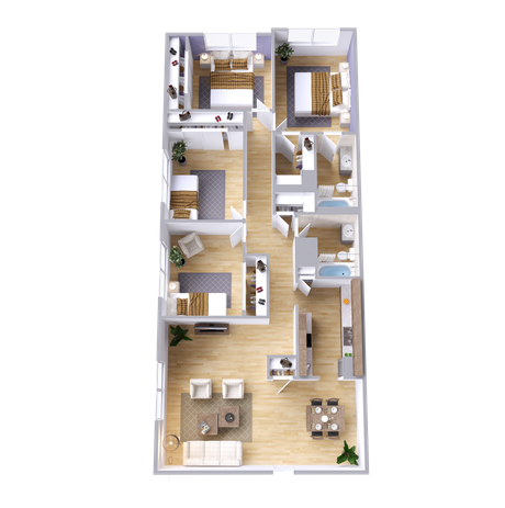 An aerial view of a floor plan of a house.