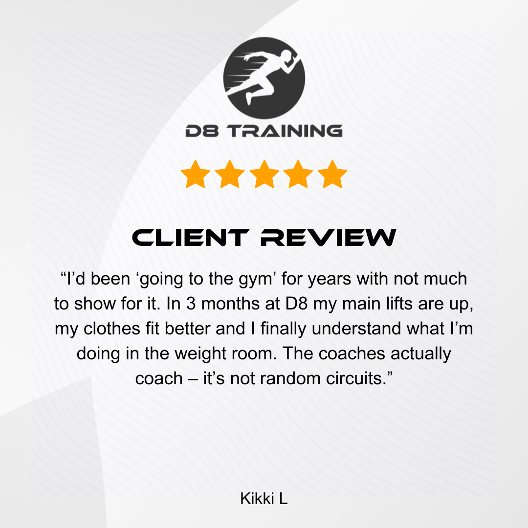 Client review for DB Training. Text states they improved in 3 months.