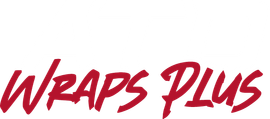 Wraps Plus logo in red, cursive font.