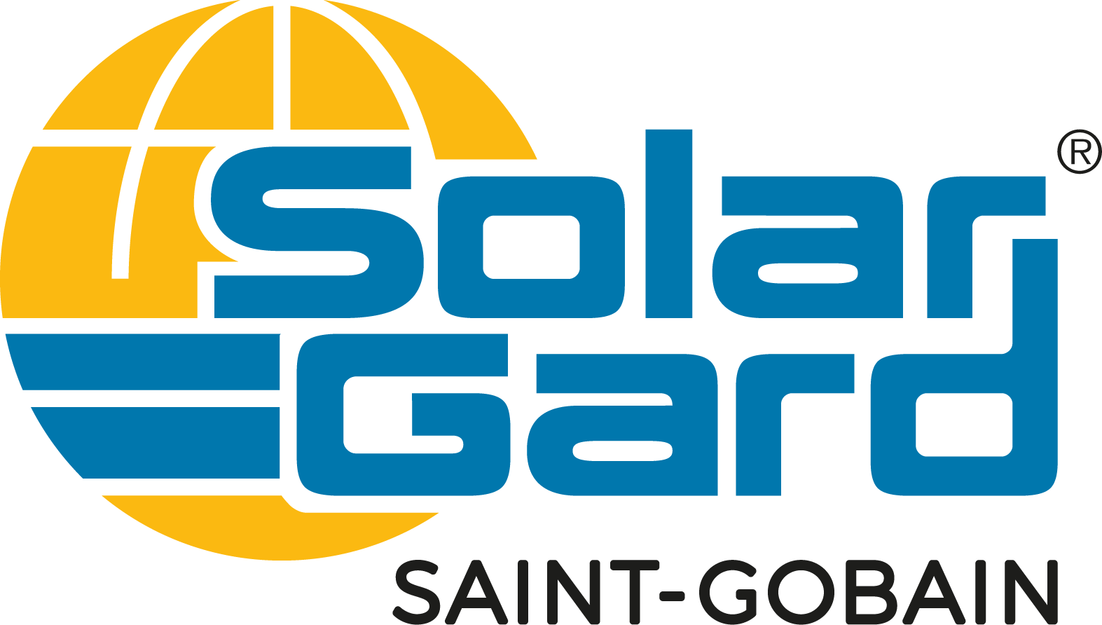 Solar Gard logo with blue text and a yellow globe, below 