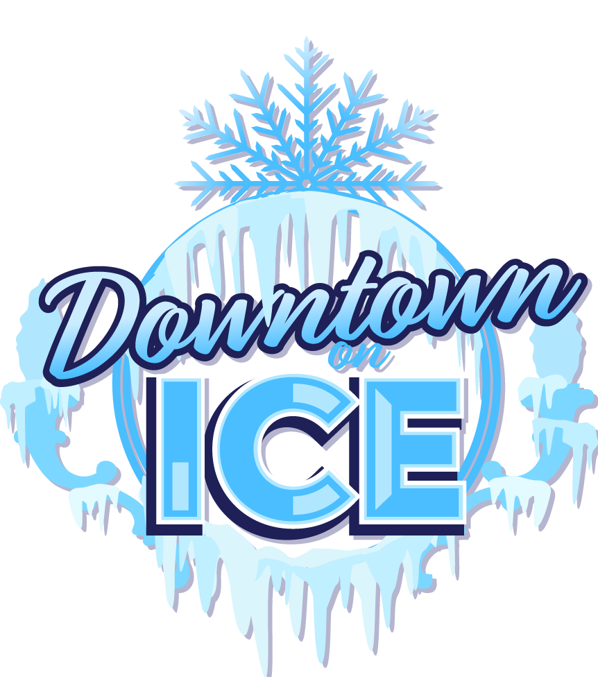 A logo for downtown ice with a snowflake on top of it.