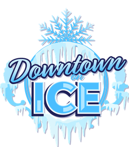 A logo for downtown ice with a snowflake on top of it.