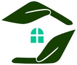A silhouette of two hands holding a house with a window.
