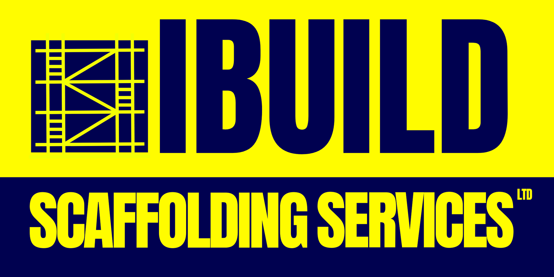 A yellow and blue logo for ibuild scaffolding services