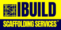 A yellow and blue logo for ibuild scaffolding services