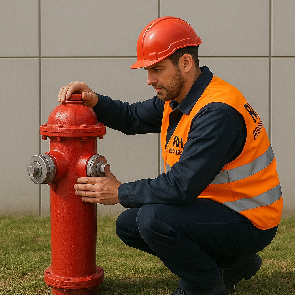 Brandkraan visueel inspecteren door een servicemonteur van RH Brandbeveiliging