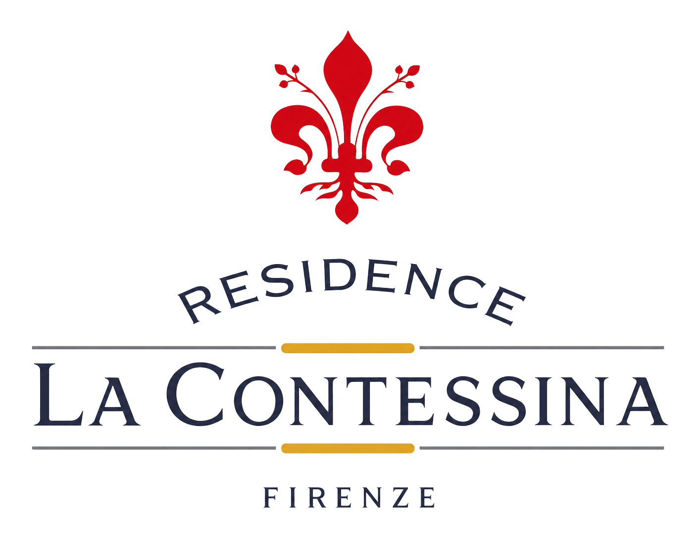 Logo for Residence La Contessina, with red fleur-de-lis and text “Firenze” underneath