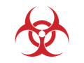 Red biohazard symbol on a white background.
