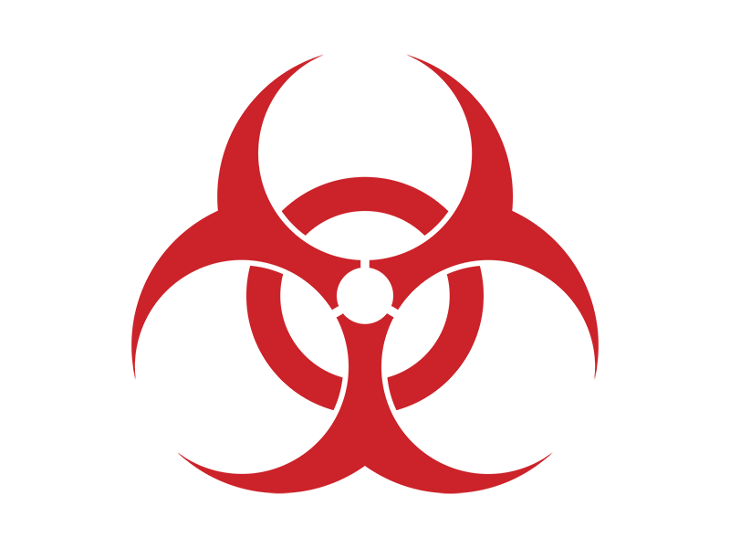 Red biohazard symbol on a white background.