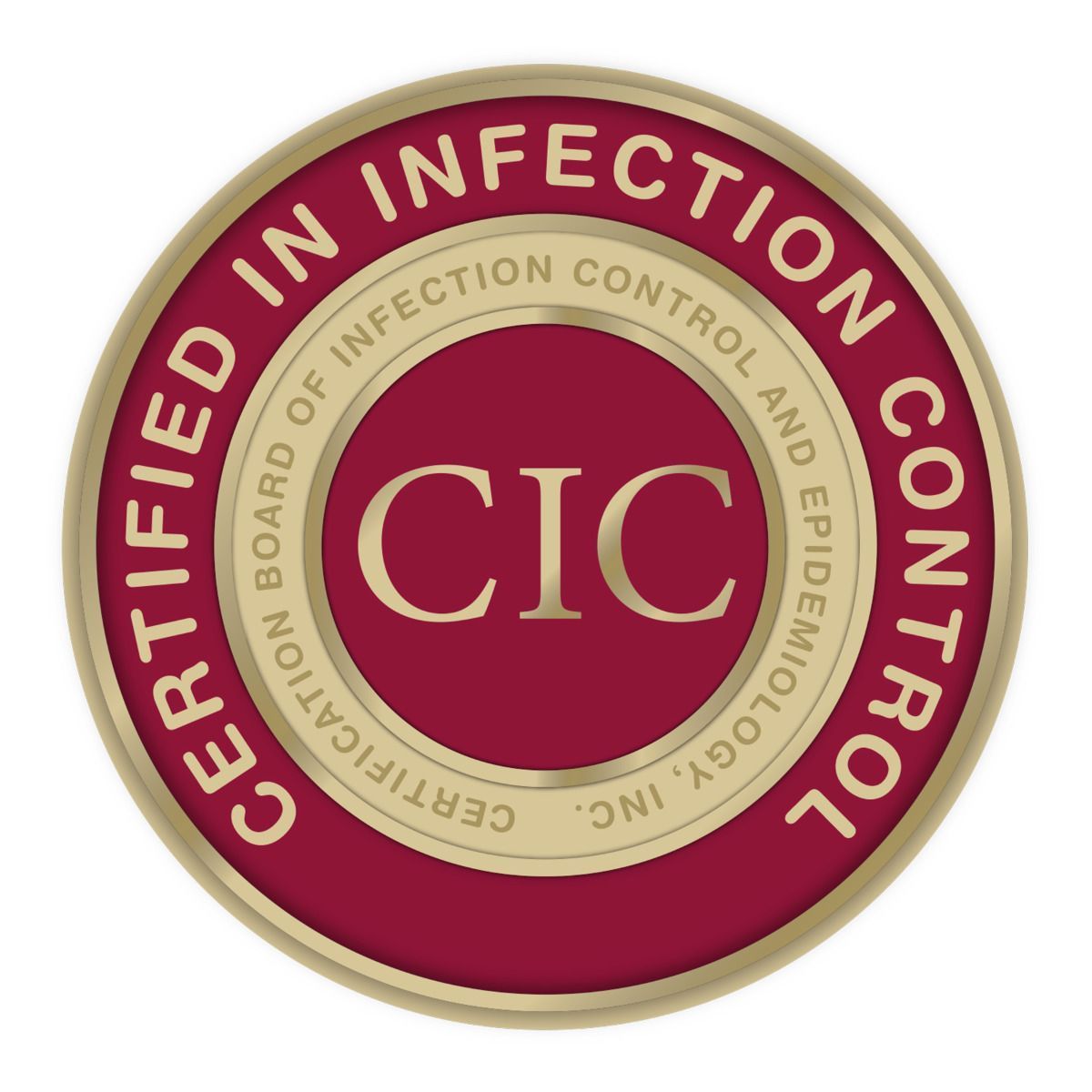 Certified in Infection Control (CIC) seal in burgundy and gold. The seal's center includes the abbreviation 