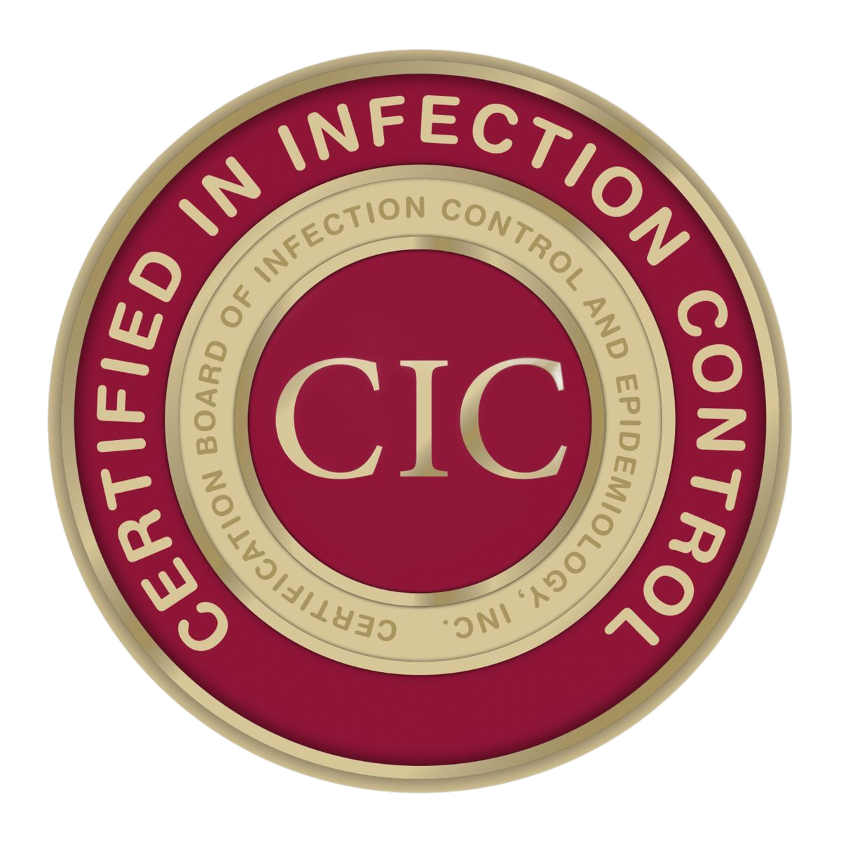 Certified in Infection Control (CIC) seal with maroon and gold details.