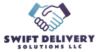 Logo of Swift Delivery Solutions LLC: Handshake illustration in blue and purple above text.