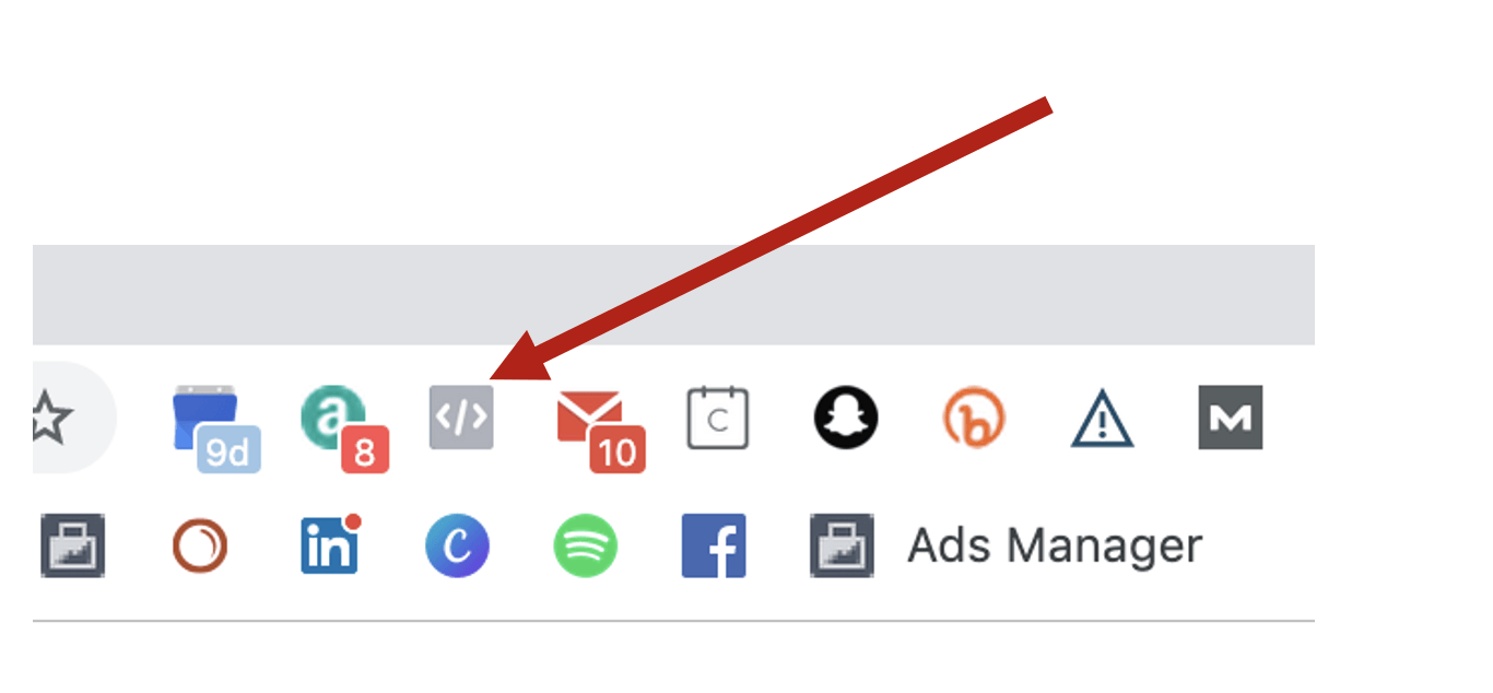 A red arrow points to the ads manager icon on a computer screen.