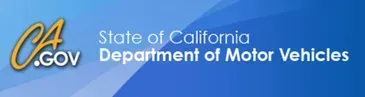 California Department of Motor Vehicles logo. Features a cursive 