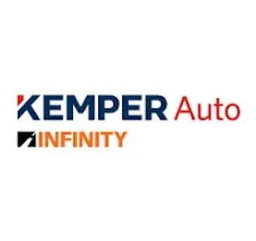 Logo for Kemper Auto Infinity; text is blue, red, and orange, with a stylized black 