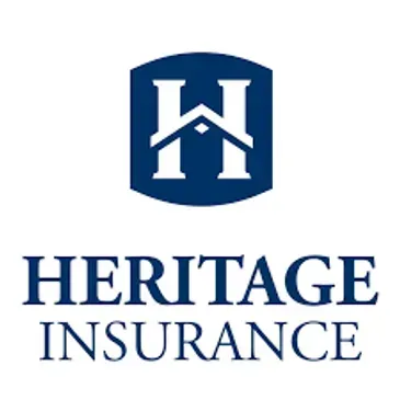 Heritage Insurance logo: Blue and white design featuring a stylized 