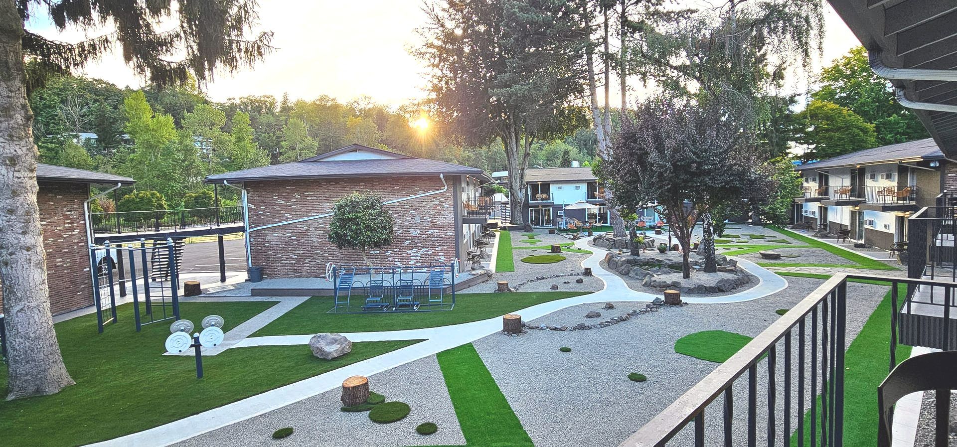 A view of a residential area from a balcony.