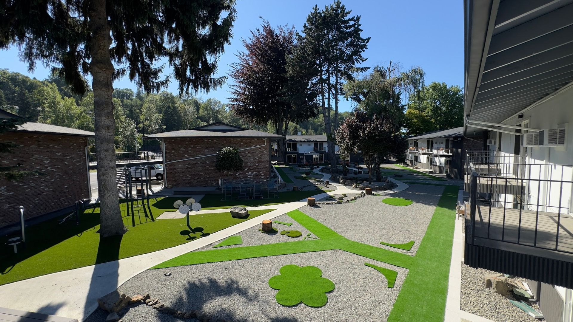 A residential area with a lot of buildings and trees