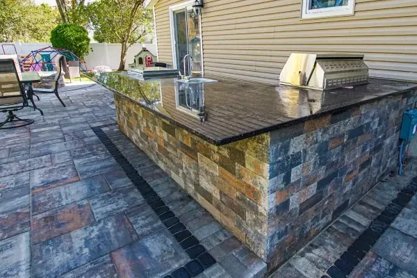 Backyard outdoor kitchen setup for entertaining and outdoor dining