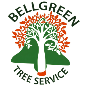 Bellgreen Tree Service logo with green tree and orange leaves text