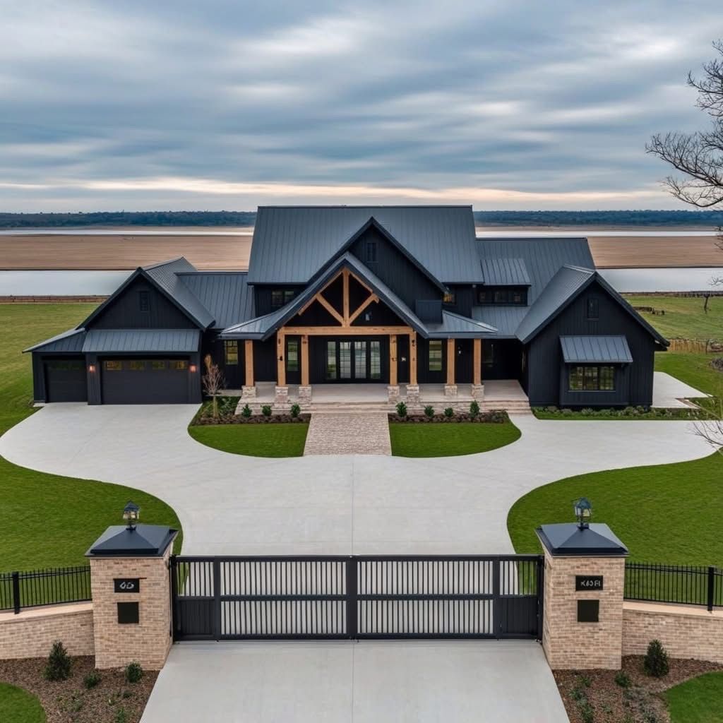 A large house with a large driveway leading to it