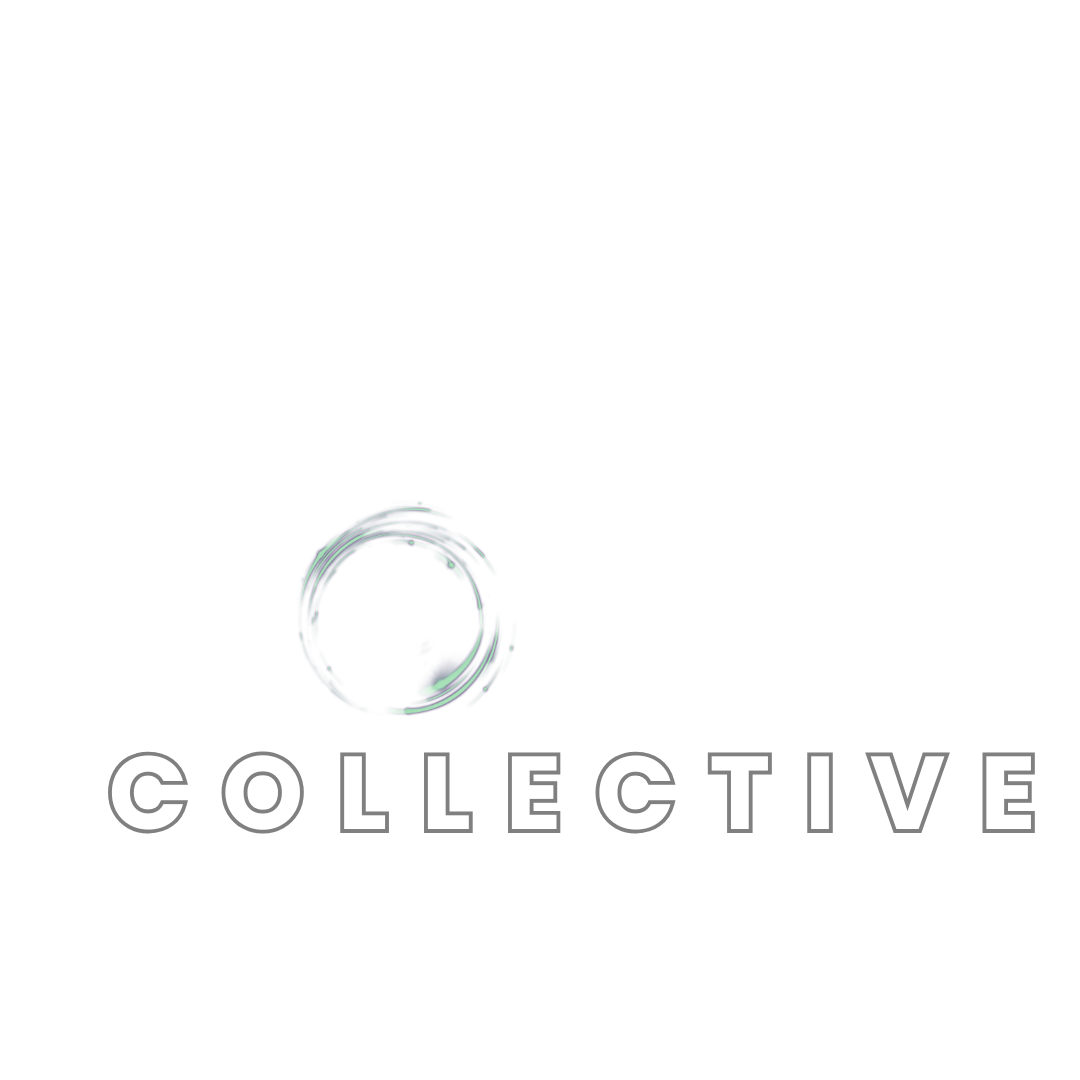 Minimal white logo with a pale circular swirl above the word “COLLECTIVE”