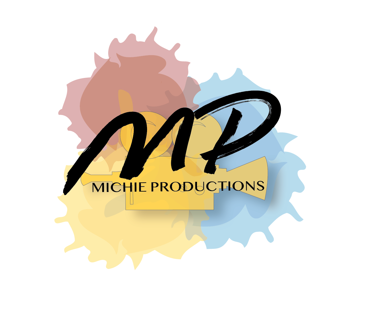 Miche Media Productions logo with black “MP” over pastel paint splashes in pink, yellow, blue, and brown
