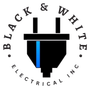 Logo for Black & White Electrical Inc., featuring a black electrical plug with a blue vertical stripe, encircled by company name.