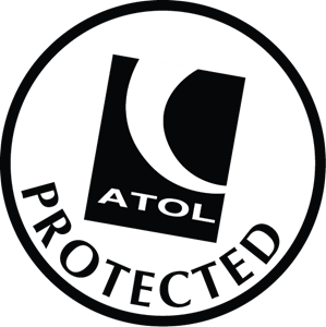 Black and white ATOL Protected logo in a circular frame.