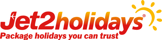 Jet2holidays logo: Red and orange text with a sun icon, tagline