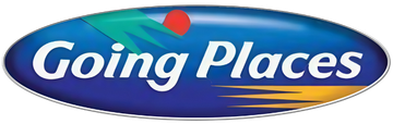 Going Places logo: Blue oval with white text and colorful accents.