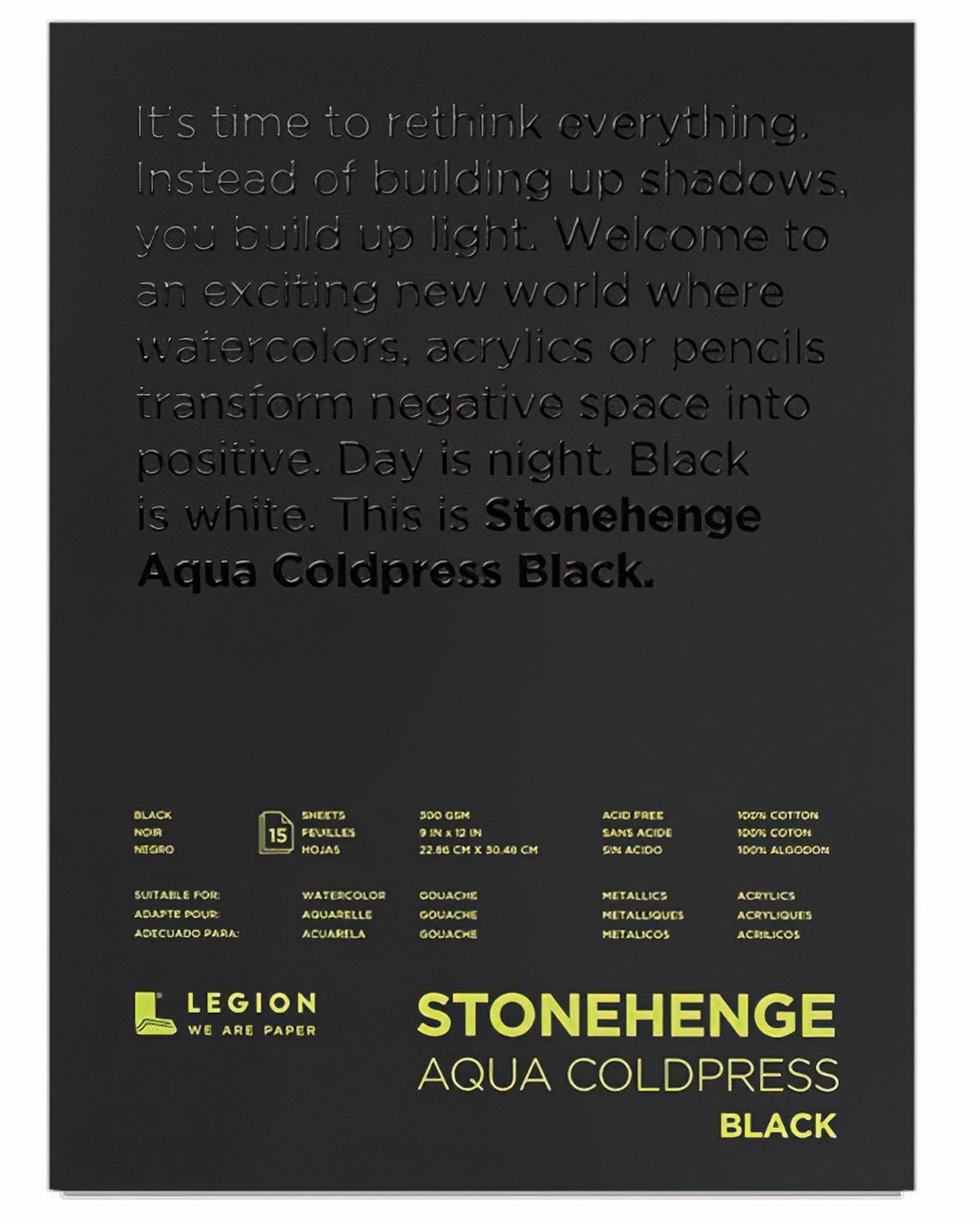 Figure 1: (a) A pad of Legion Paper Stonehenge Aqua Coldpress Black. 