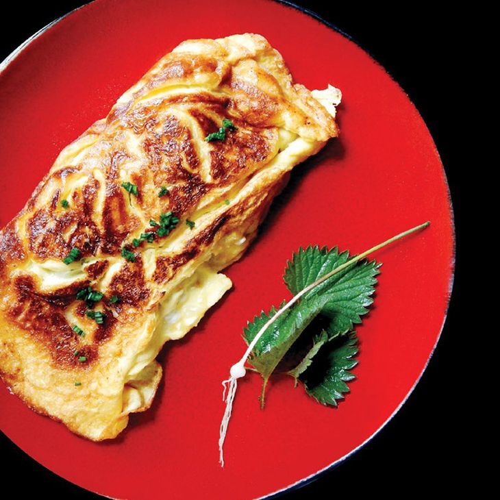 Stinging nettle, wild garlic, and feta cheese omelet ©2020 Scott Rawlins