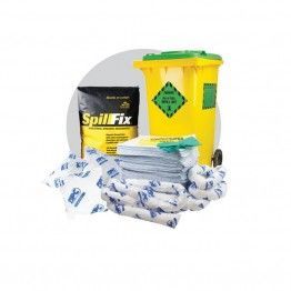 A Yellow Trash Can With A Green Lid And A Bag Of Spill Fix  —  Accidental Health & Safety NQ & Mt Isa In Townsville, QLD