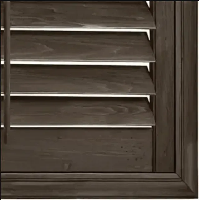 Wooden louvered vent or shutter with horizontal slats in a dark frame