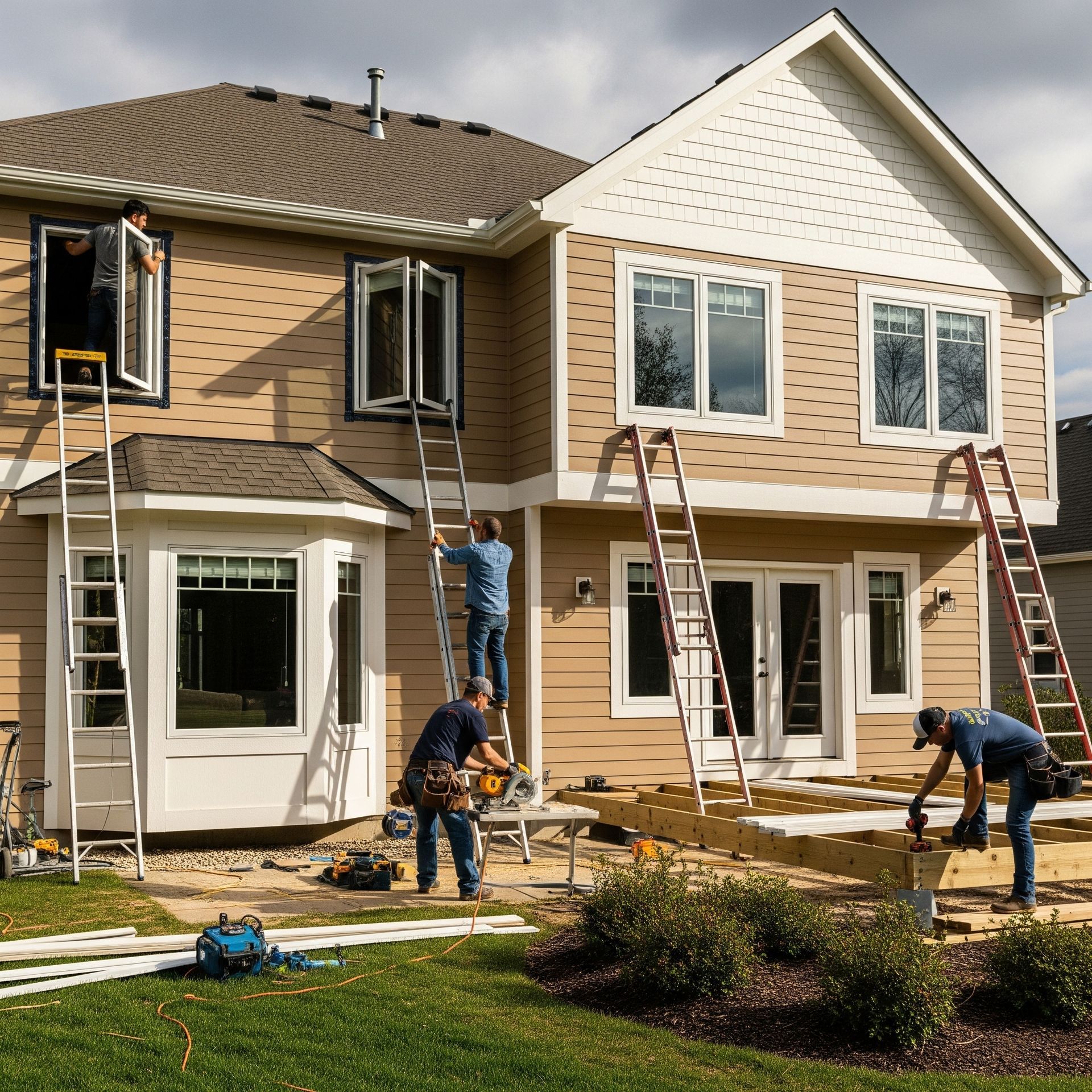 Modern home with upgraded exterior renovations for improved curb appeal and style