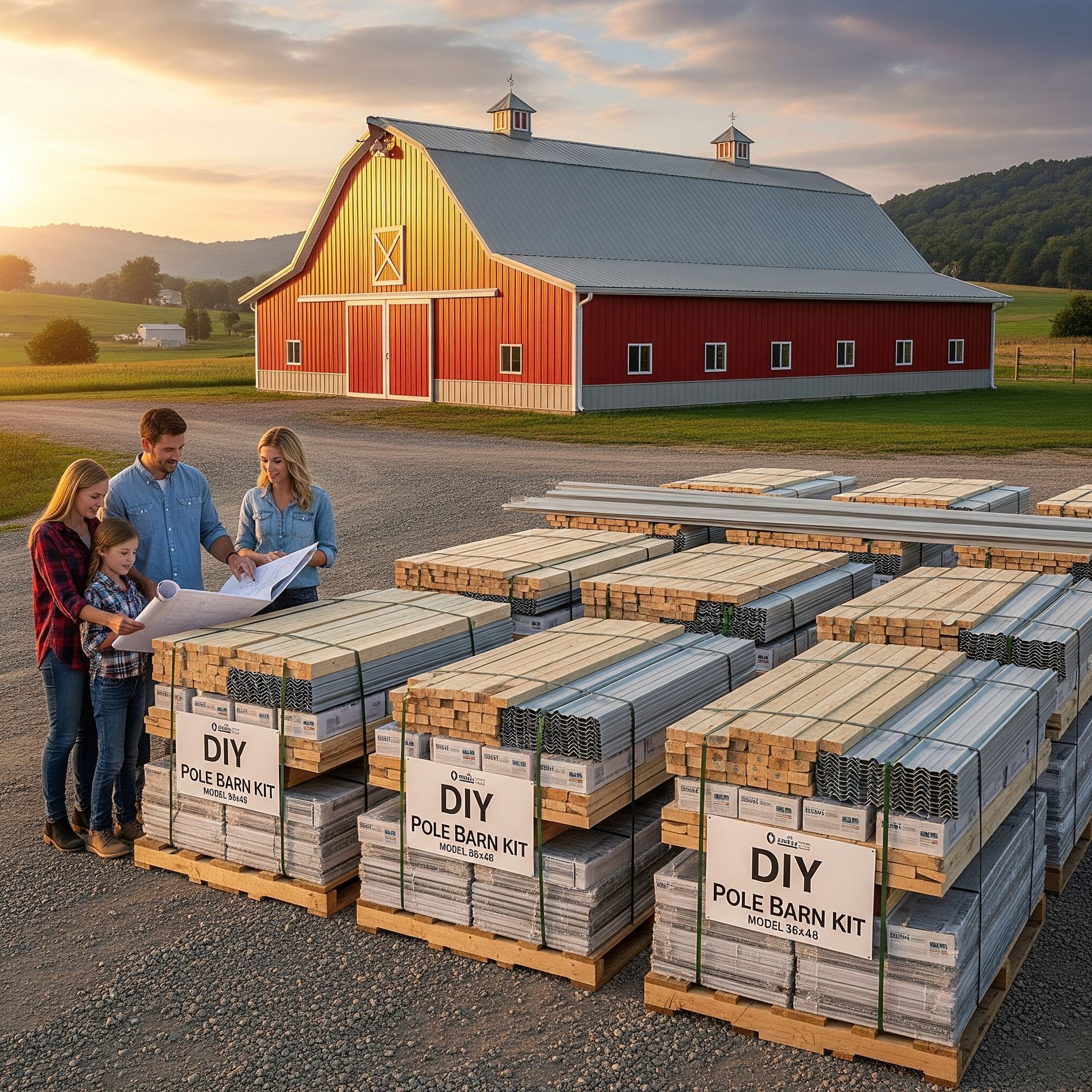 Pole barn kits from Timberland Construction showcasing a newly built, durable wooden structure