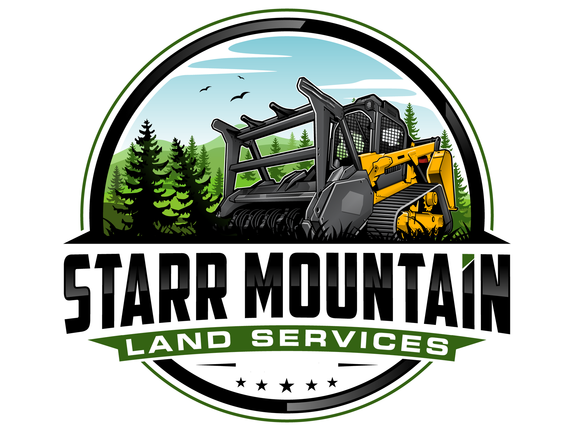 Logo: Yellow and black forestry machine in a green landscape. "Starr Mountain Land Services" text.