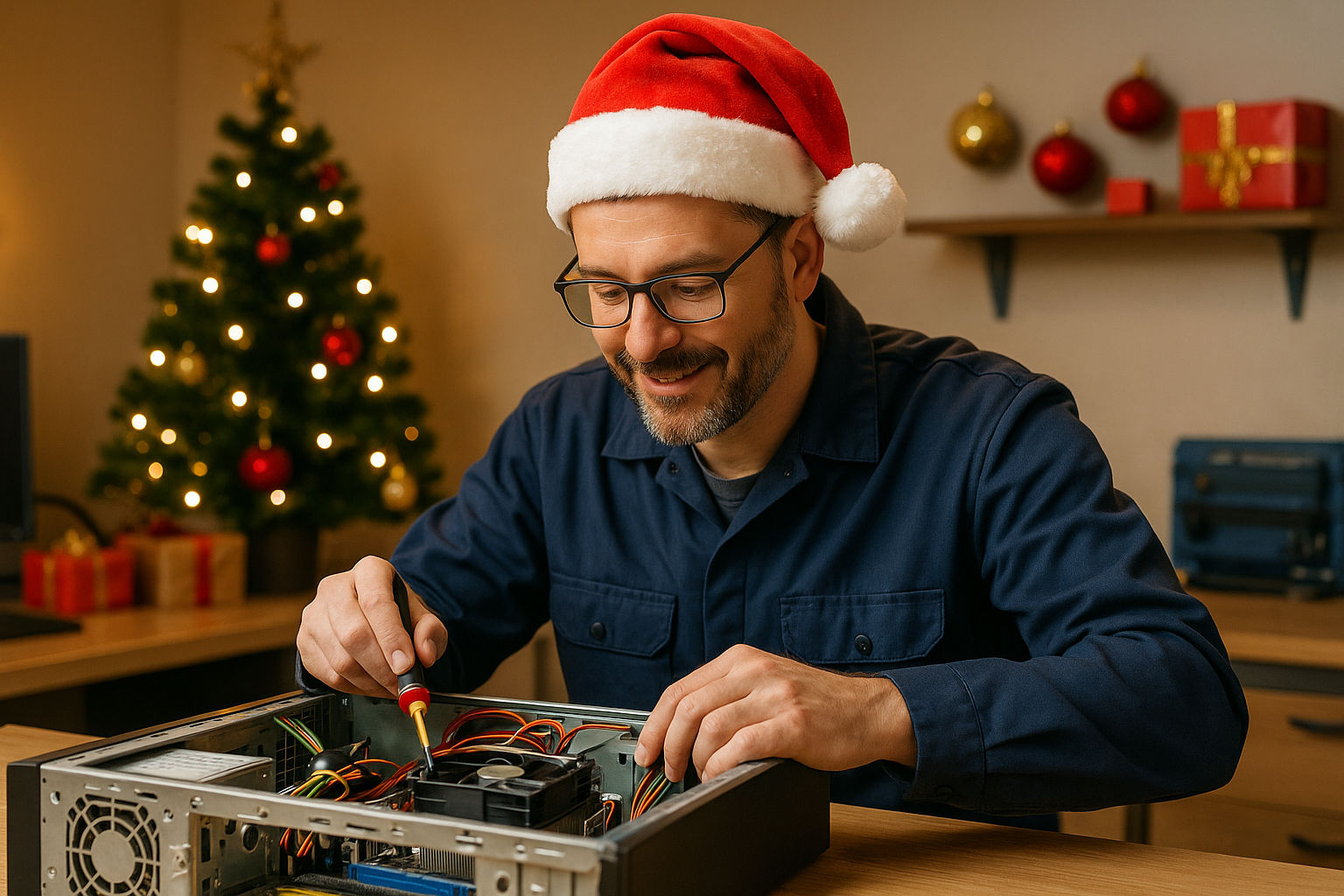 Computer technician in Zephyrhills fixing a slow computer during the holiday season