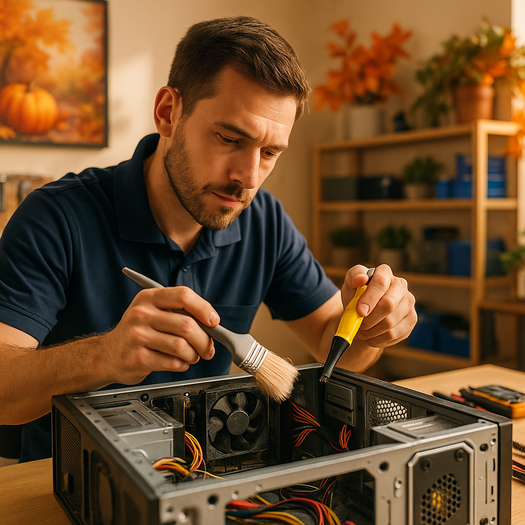 Technician performing fall computer maintenance in a Zephyrhills repair shop