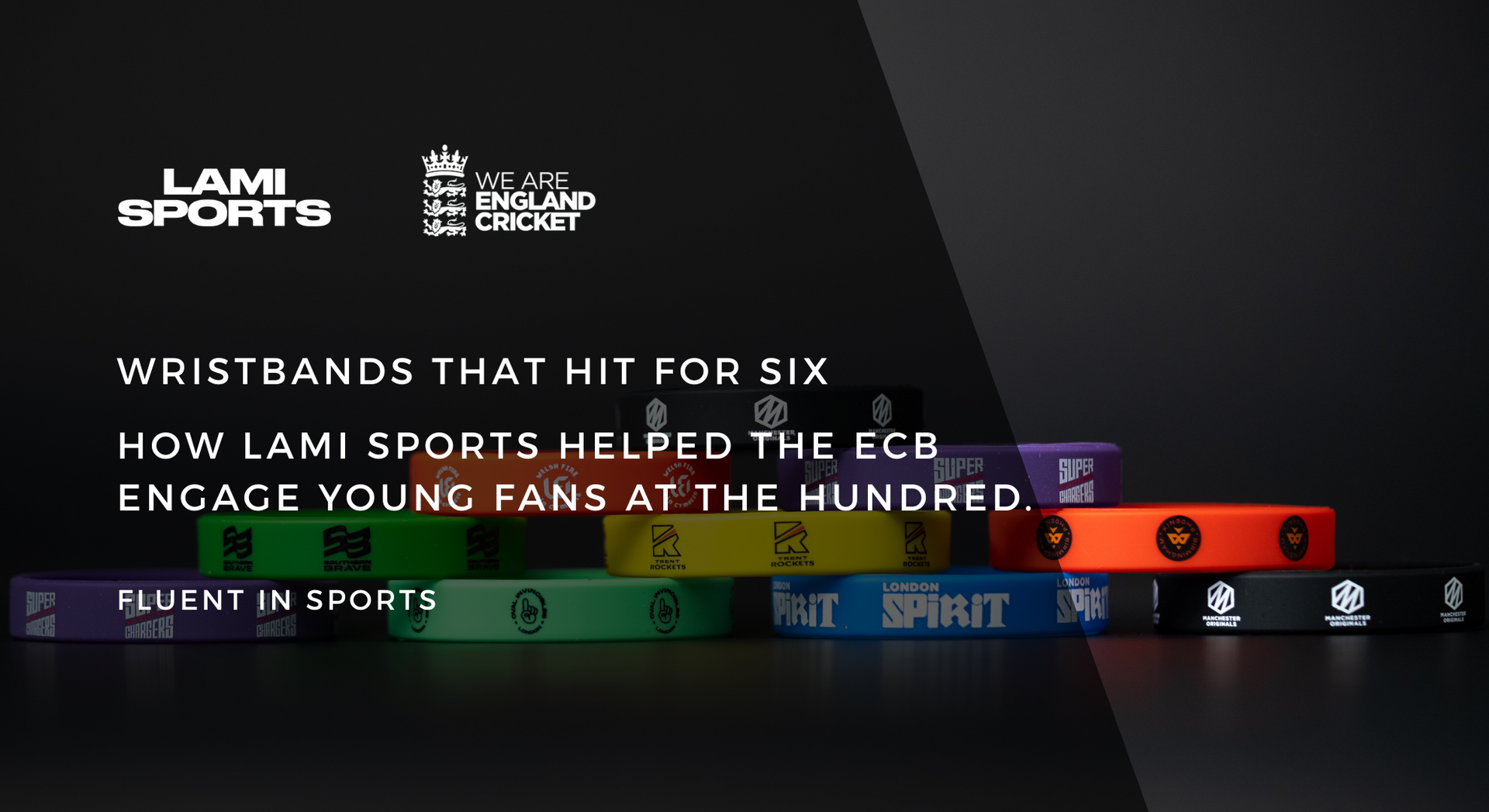 A bunch of wristbands that are stacked on top of each other on a black background. Lami Sports & Events for English Cricket Board